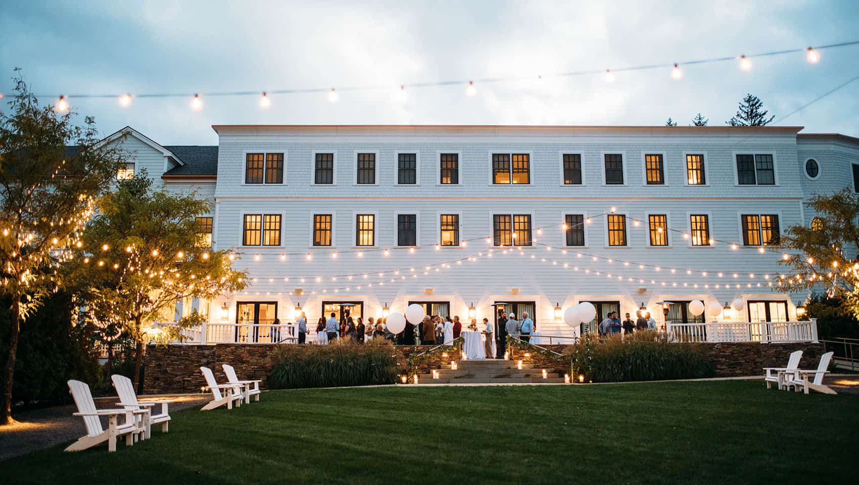 Kimpton Taconic Wedding Photos Reception Courtyard at Night with Lights