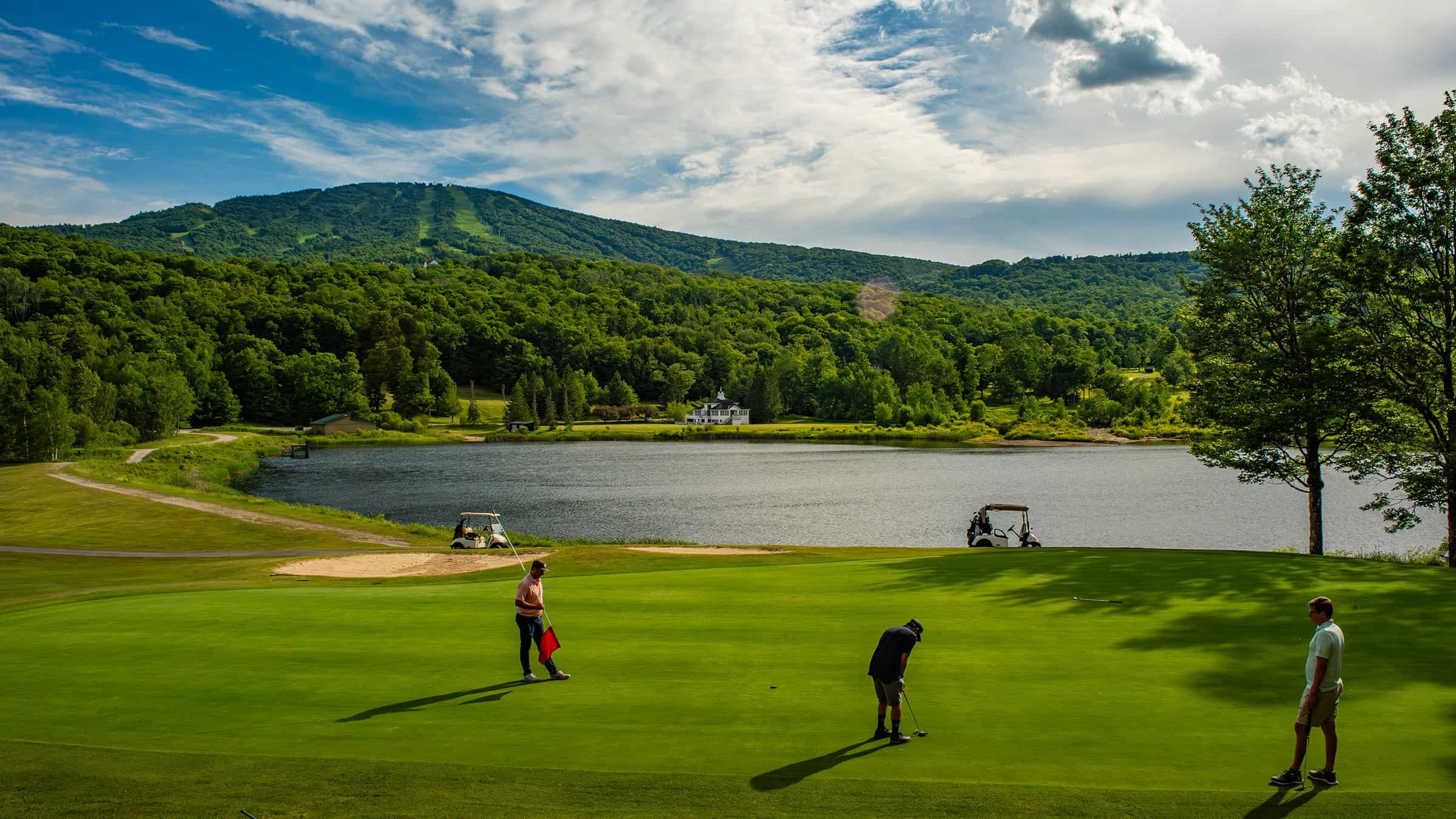 Stratton Mountain Resort Golf with Mountain and Trails in Background