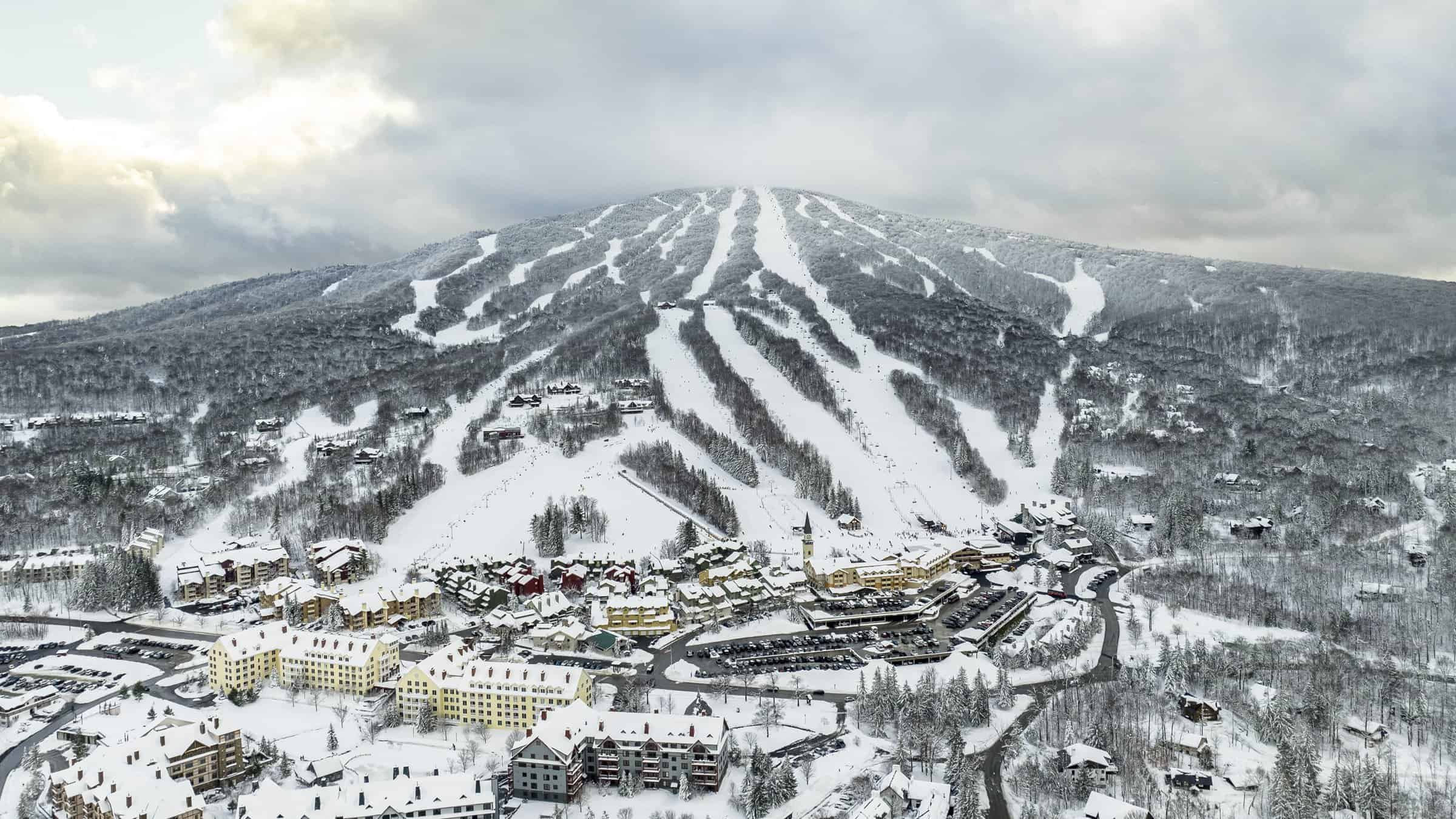 Stratton Mountain Resort - Winter Aerial Mountain and Village