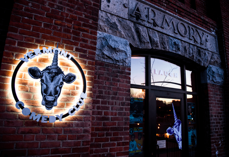Vermont Comedy Club - Outside Entrance with Sign at Night